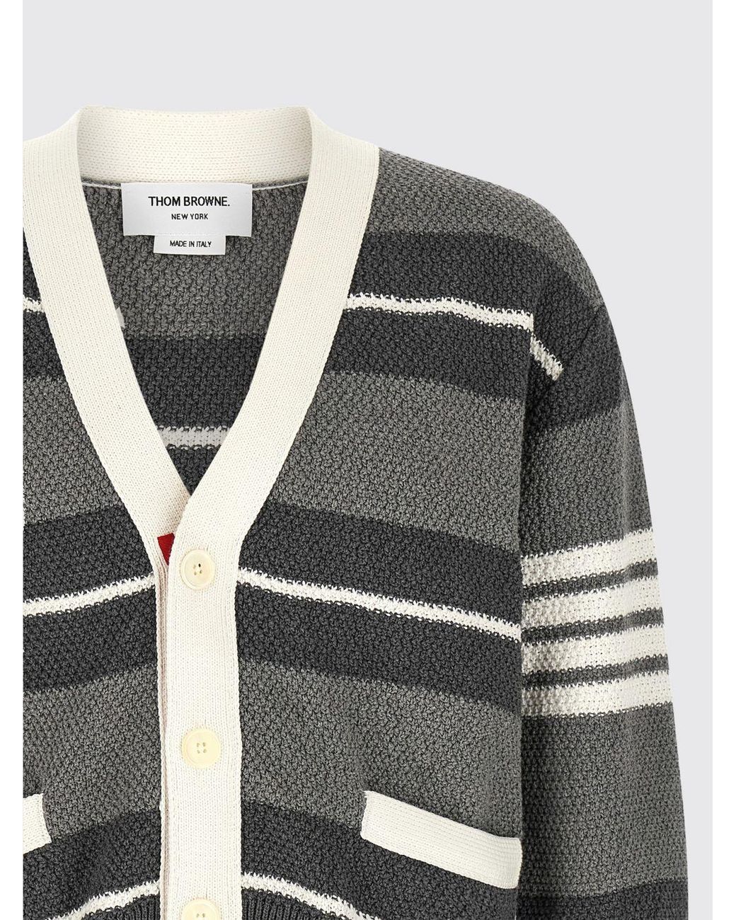Thom Browne Gray Striped Cotton Cardigan for men
