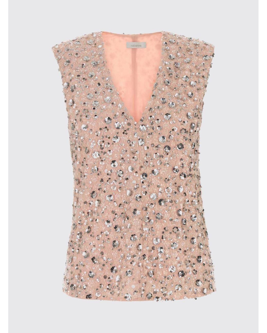 Rabanne Pink Sleeveless Top With A V-Neck And Bead And Sequin Embroidery