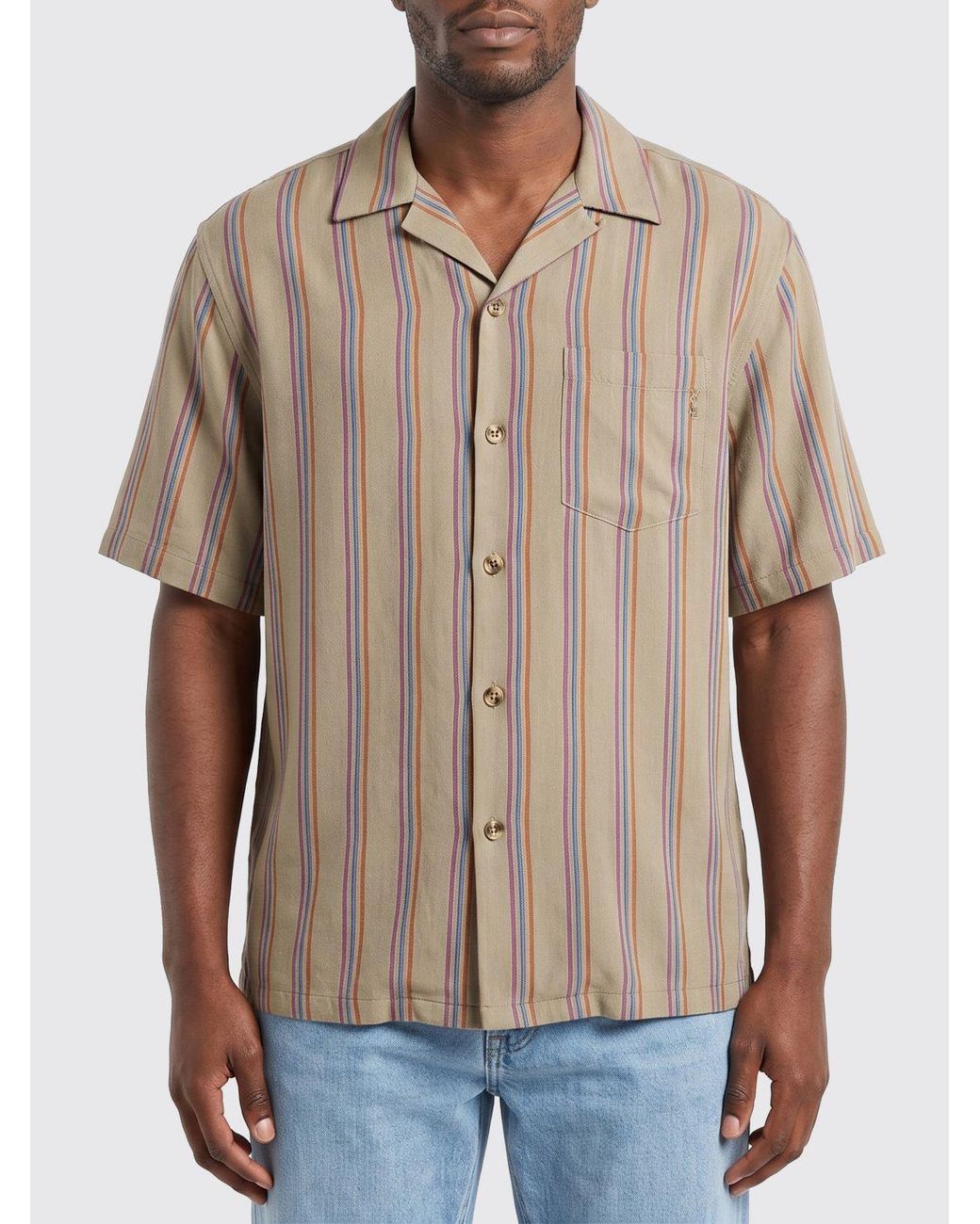 Saint Laurent Natural Pinstriped Silk Twill Shirt for men
