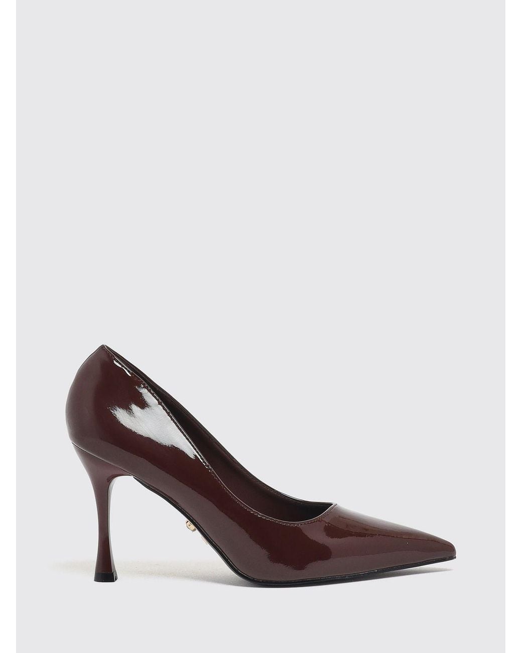 Twentyfourhaitch Brown Patent Faux Leather Stiletto Pumps With Almond Toe