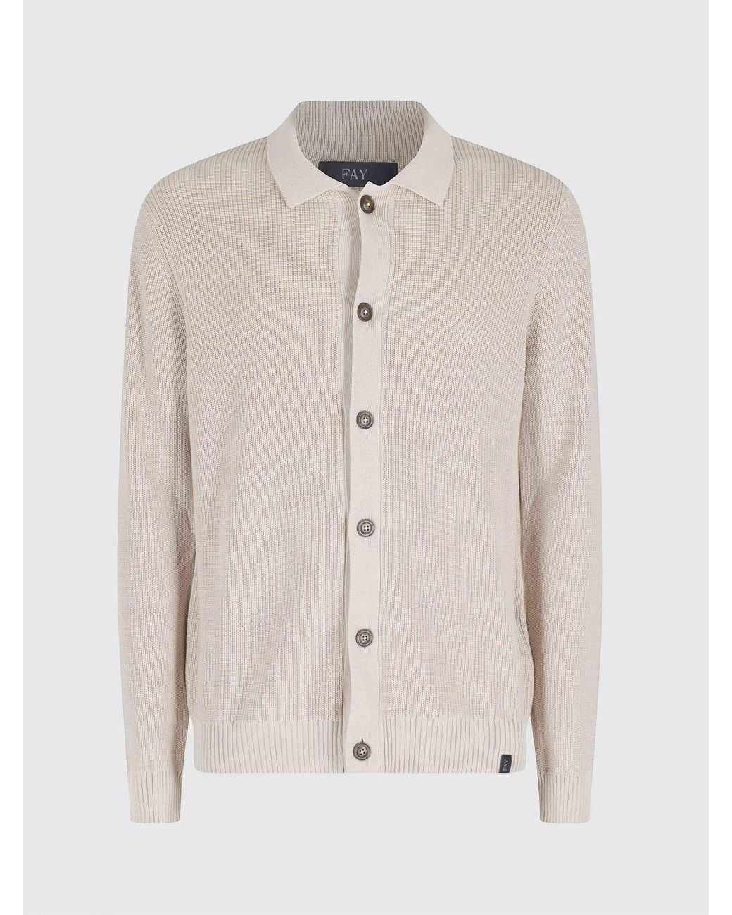Fay Blue Knitted Cotton Cardigan With Classic Collar And Button Closure for men