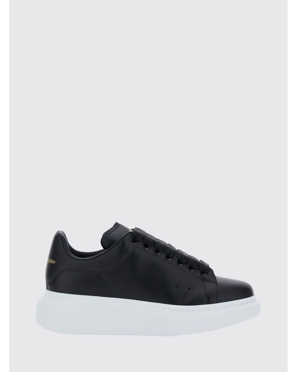 McQueen Black Oversize Calf Leather Sneakers With Contrasting Heel And Laminated Logo