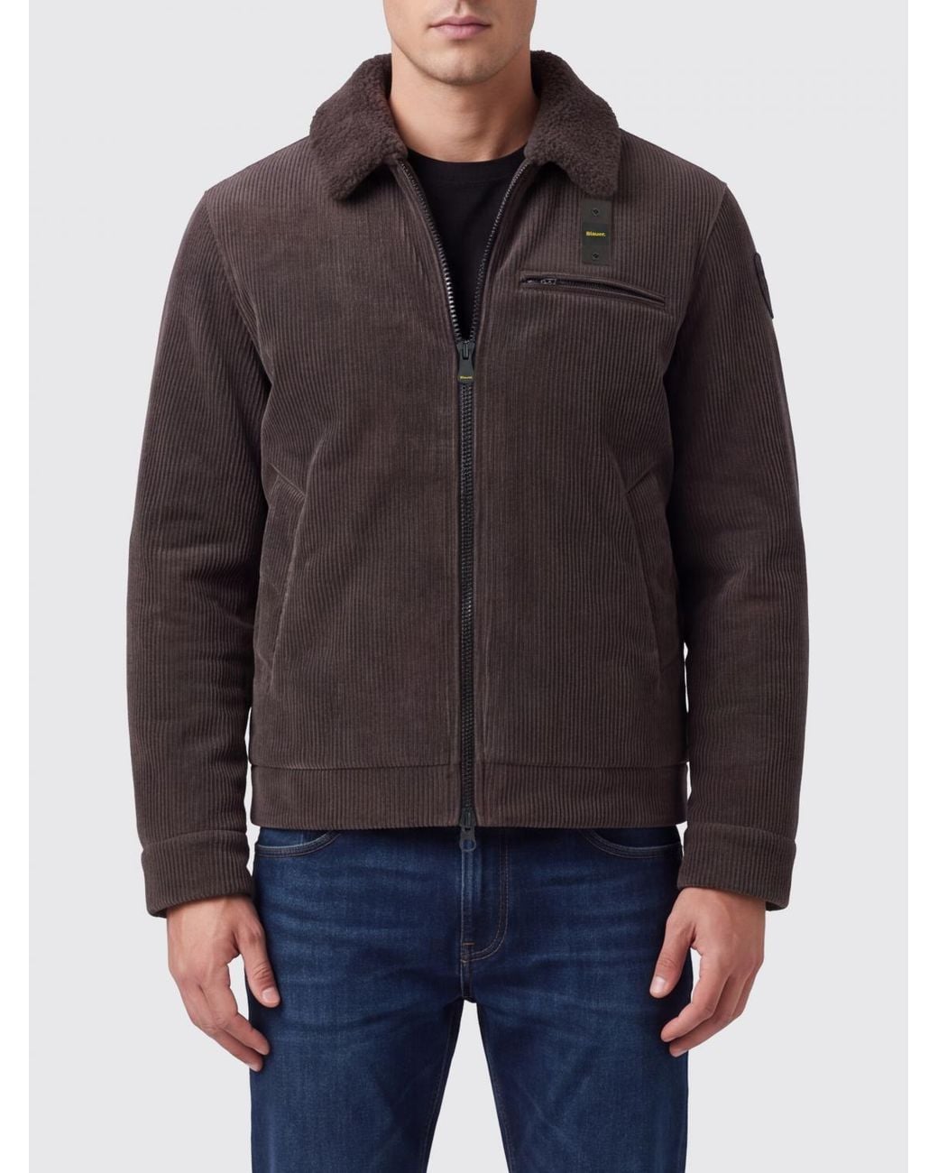 Blauer Black Velvet Shirt Jacket With Fur Collar And Zip Closure for men