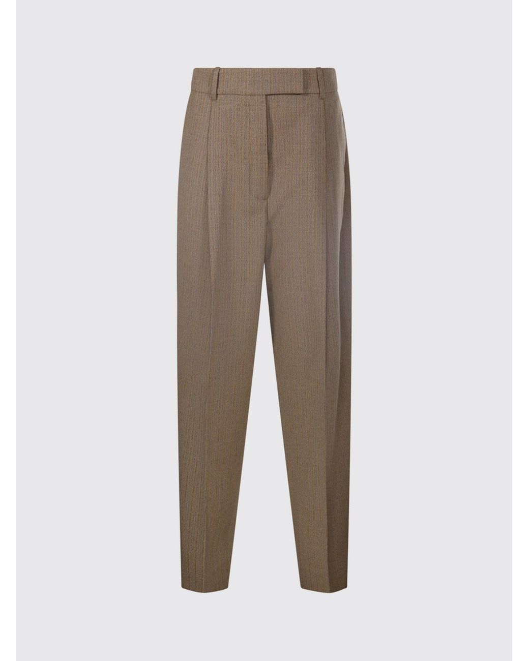 Rohe Natural High-Waisted Striped Wool Blend Straight Trousers