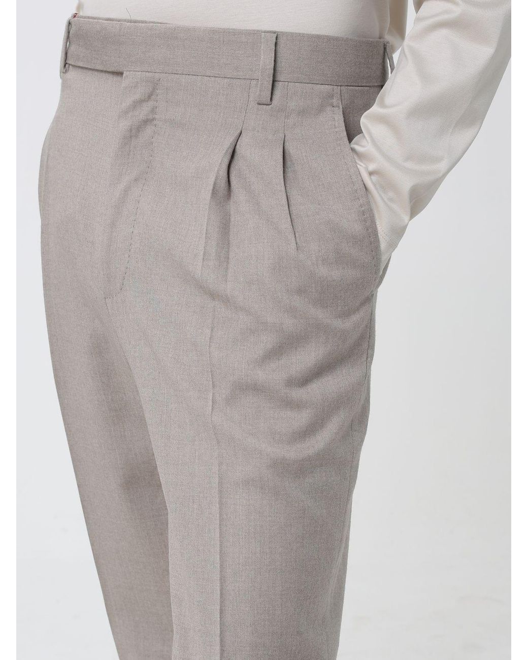 Luciano Barbera Gray Slim Fit Pleated Wool And Cashmere Tailored Trousers for men