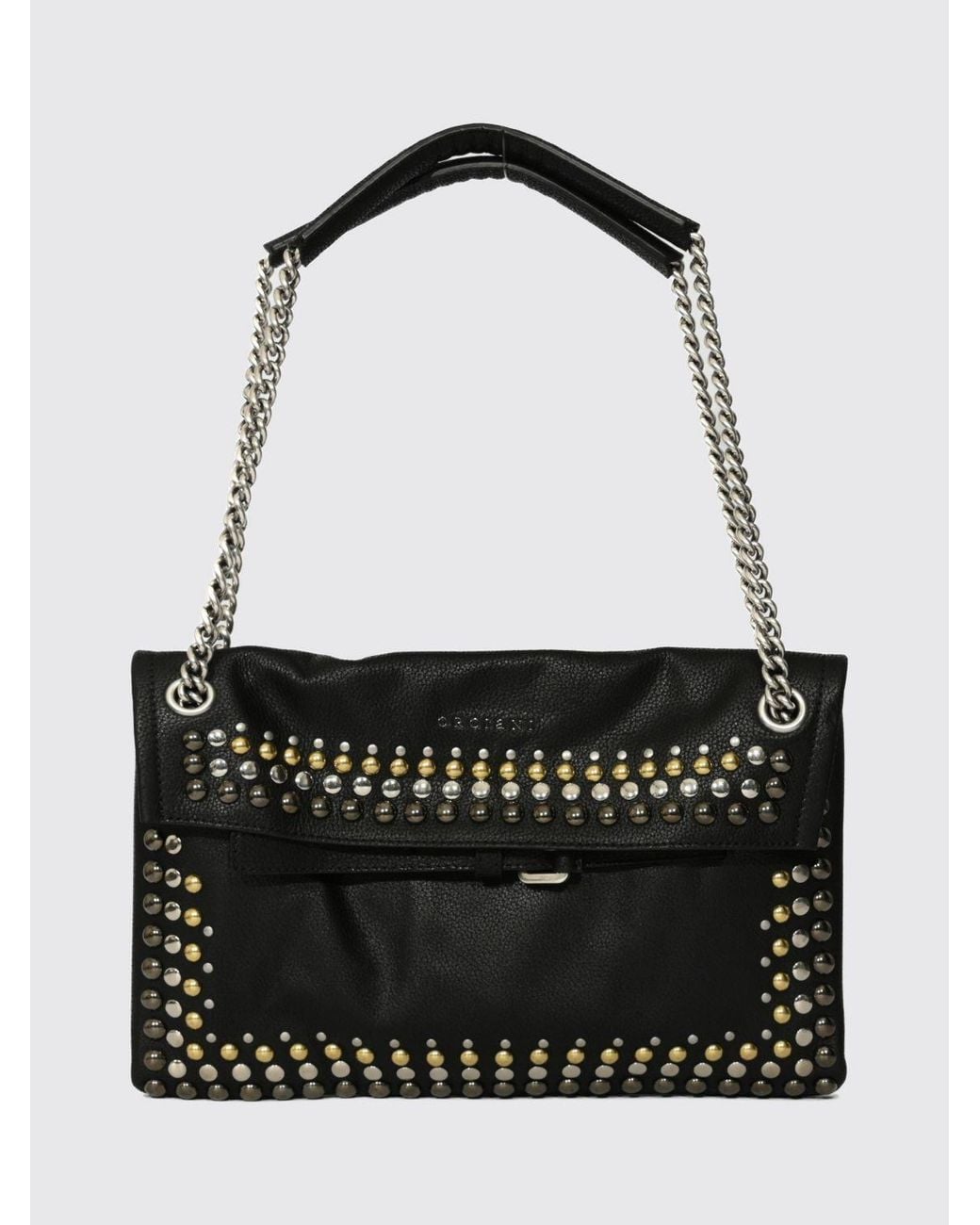 Orciani Black Venus Studded And Embroidered Calfskin Shoulder Bag
