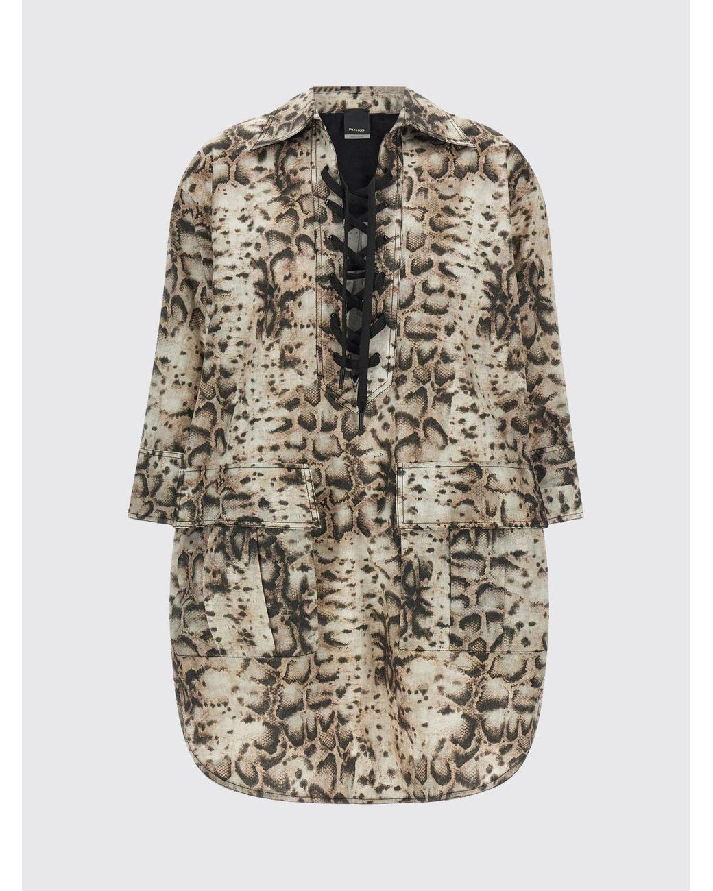 Pinko Natural Cotton Chemisier Dress With Snake Print