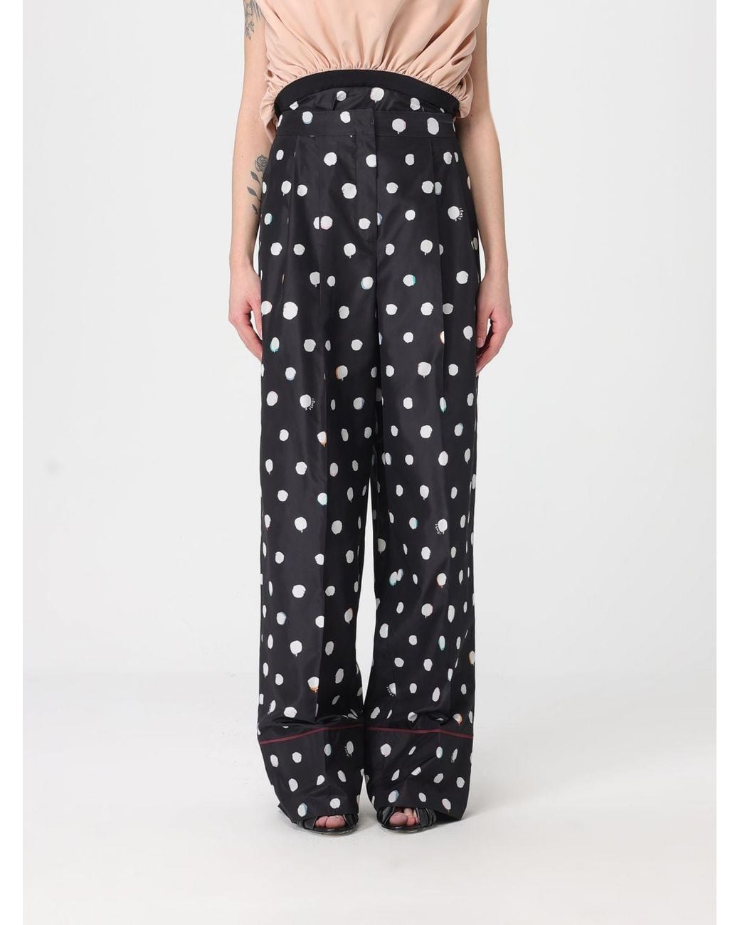 Fendi Black Polka Dot Silk Trousers