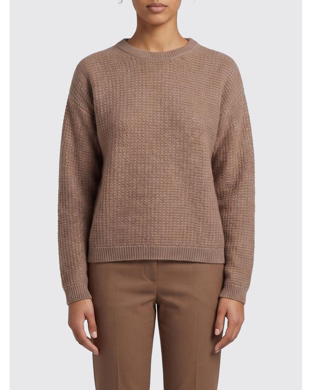 Fabiana Filippi Brown Wool-Blend Crewneck Sweater With Long Sleeves And Dropped Shoulders