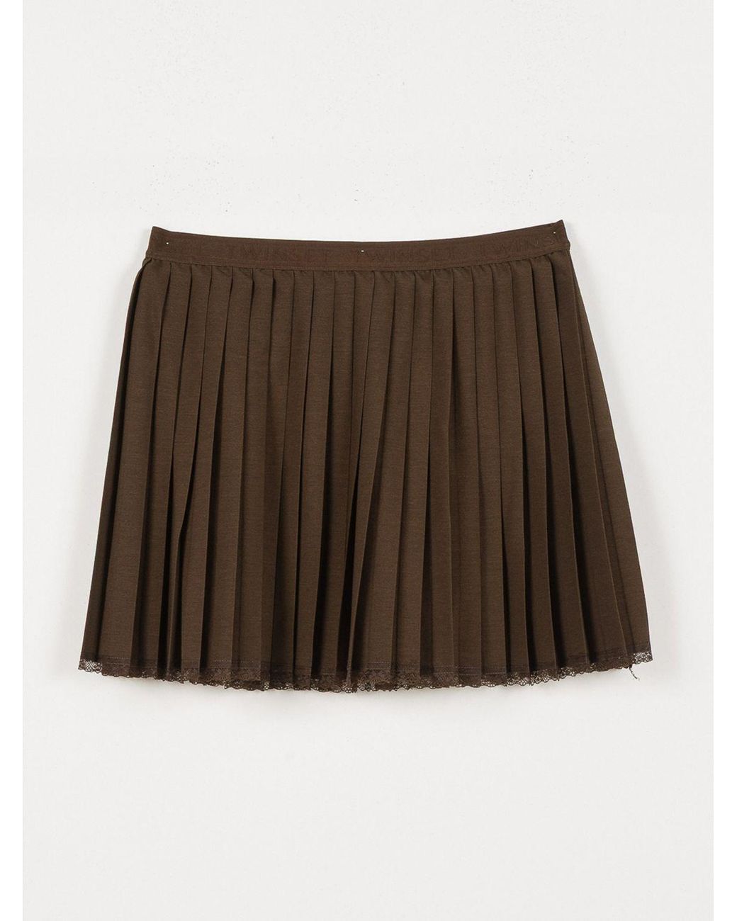 Twinset Brown Pleated Crêpe Mini Skirt With An Elasticated Waist