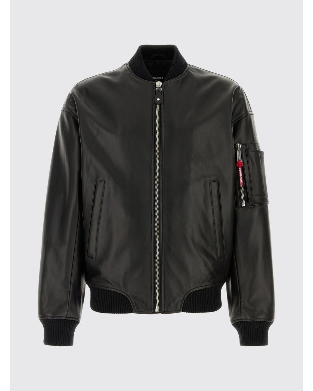 DSquared² Black Leather Bomber Jacket for men