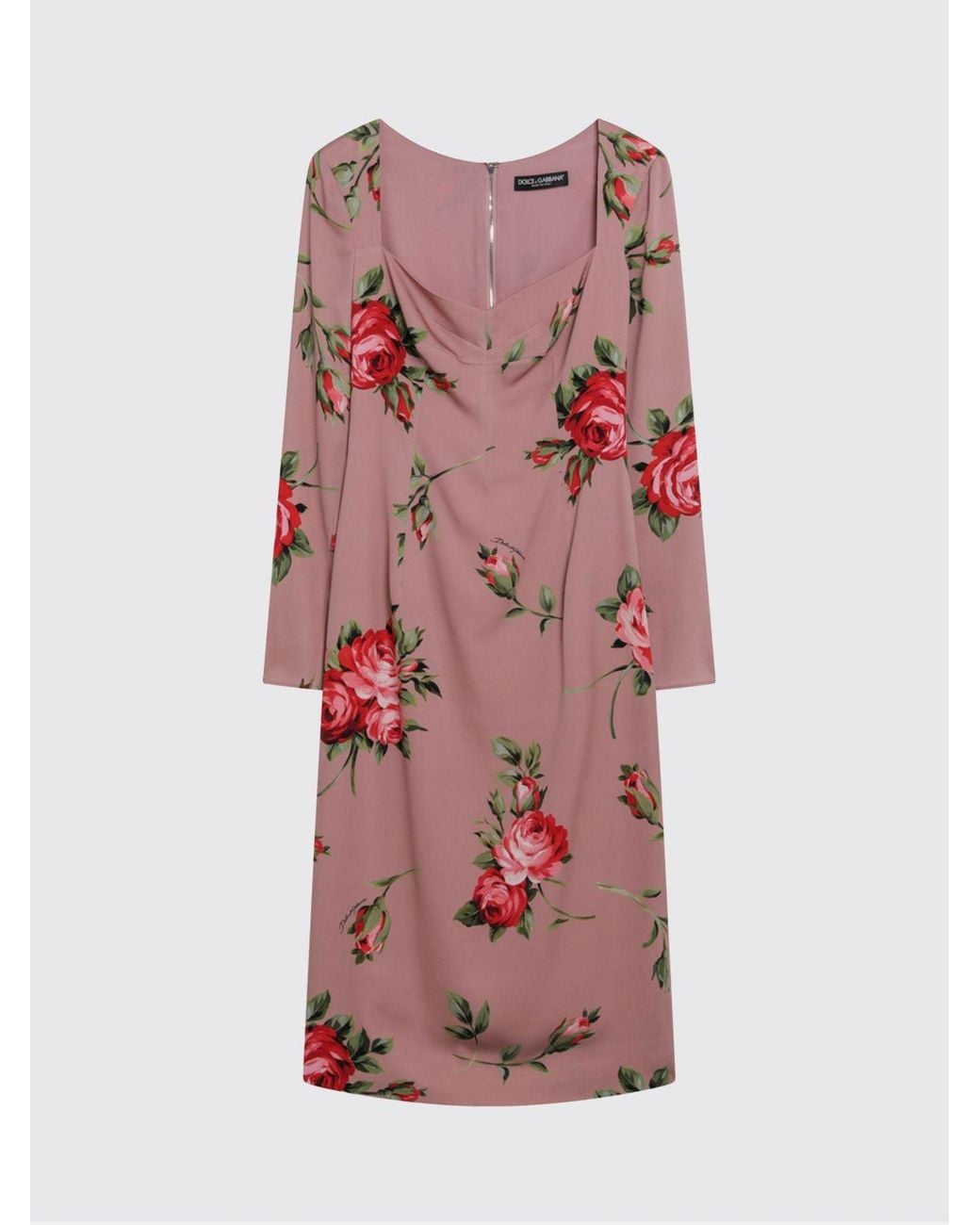 Dolce & Gabbana Red Dolce &Amp Gabbana Floral Print Stretch Silk Sheath Dress