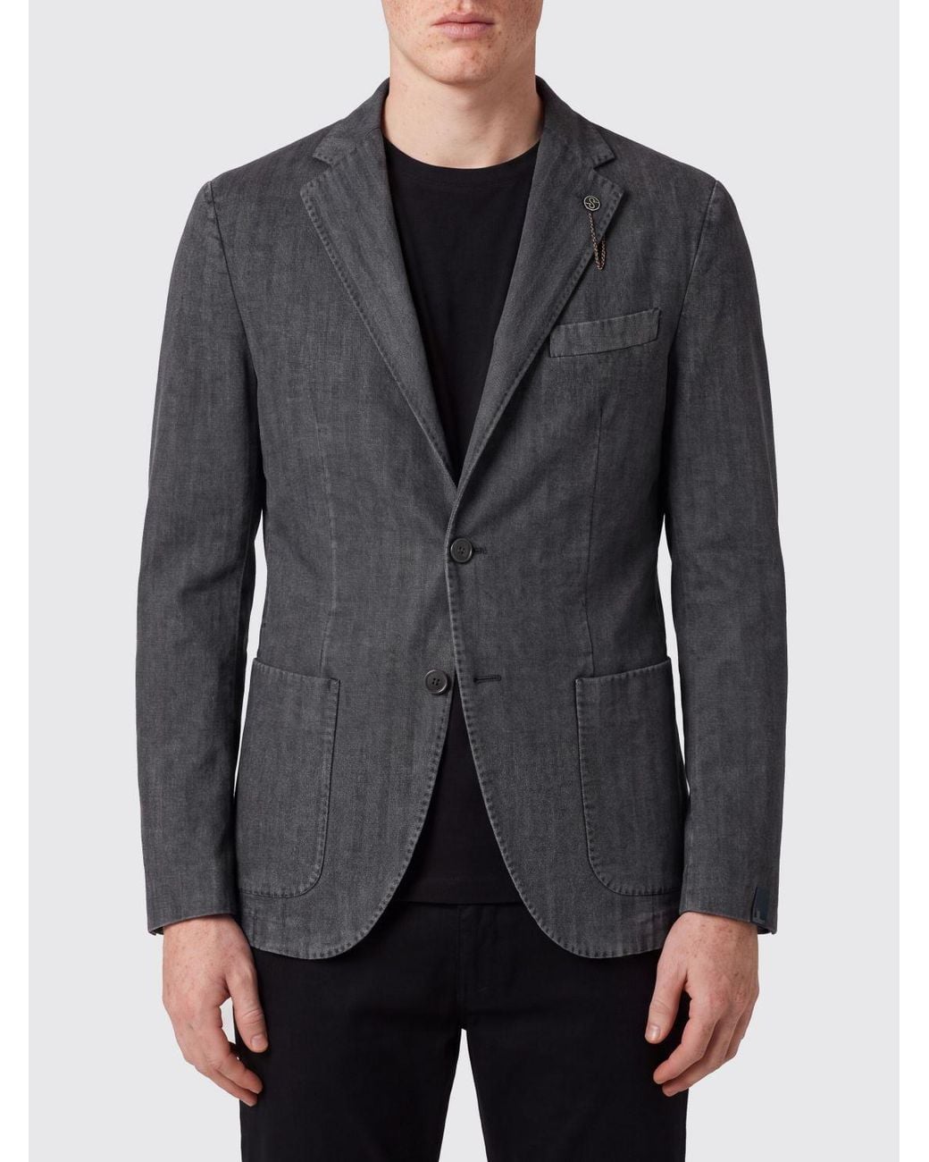 Santaniello Black Single-Breasted Cotton-Blend Blazer With Patch Pockets for men