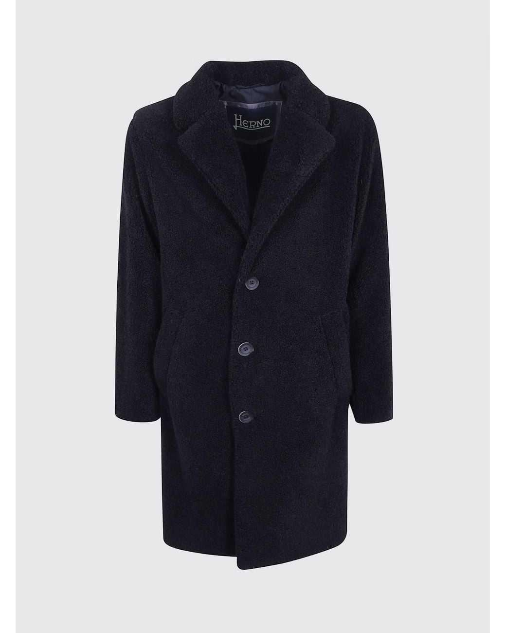 Herno Black Single-Breasted Knee-Length Faux Fur Coat for men
