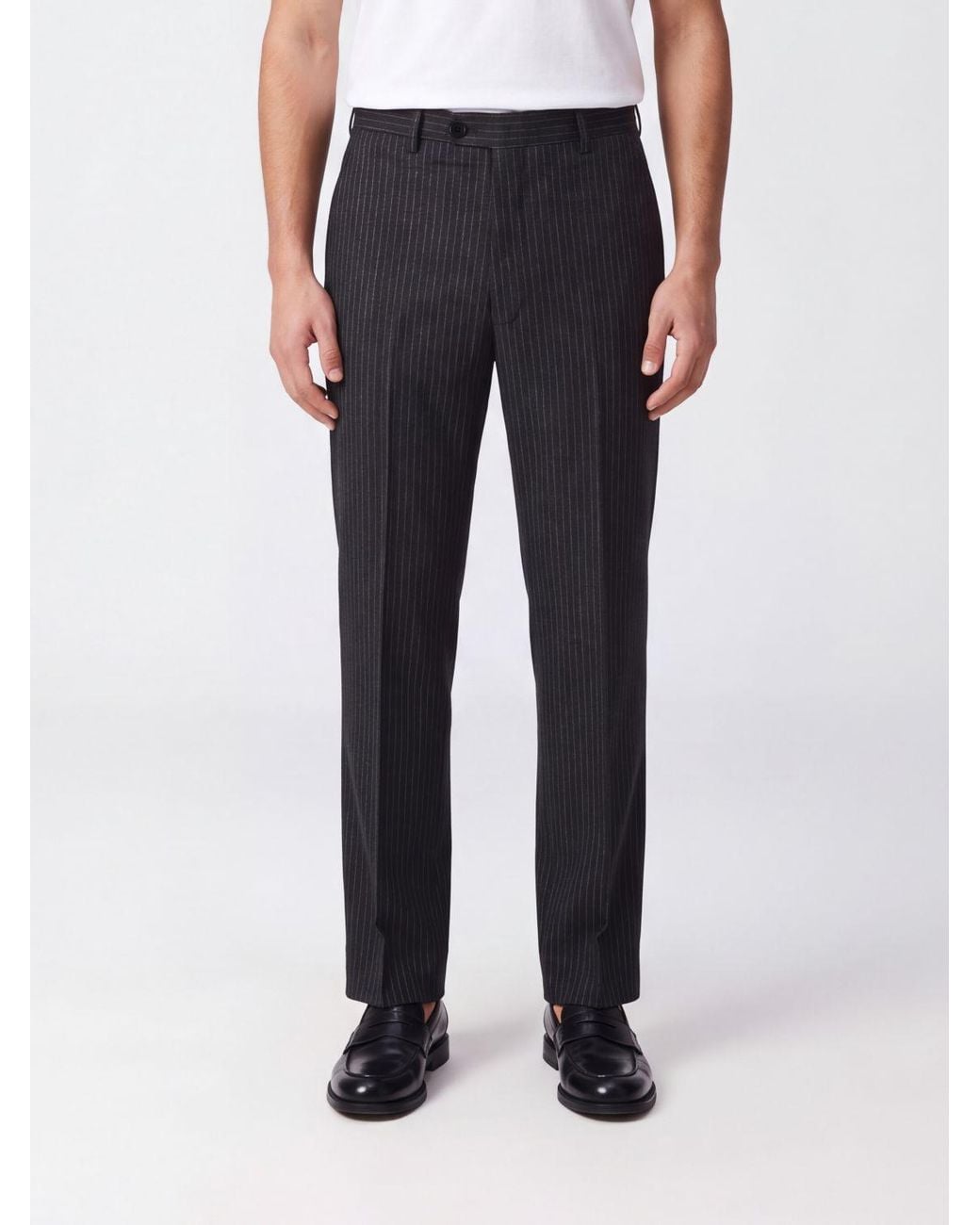 sunflower Blue Pinstriped Straight-Leg Wool-Blend Tailored Trousers for men