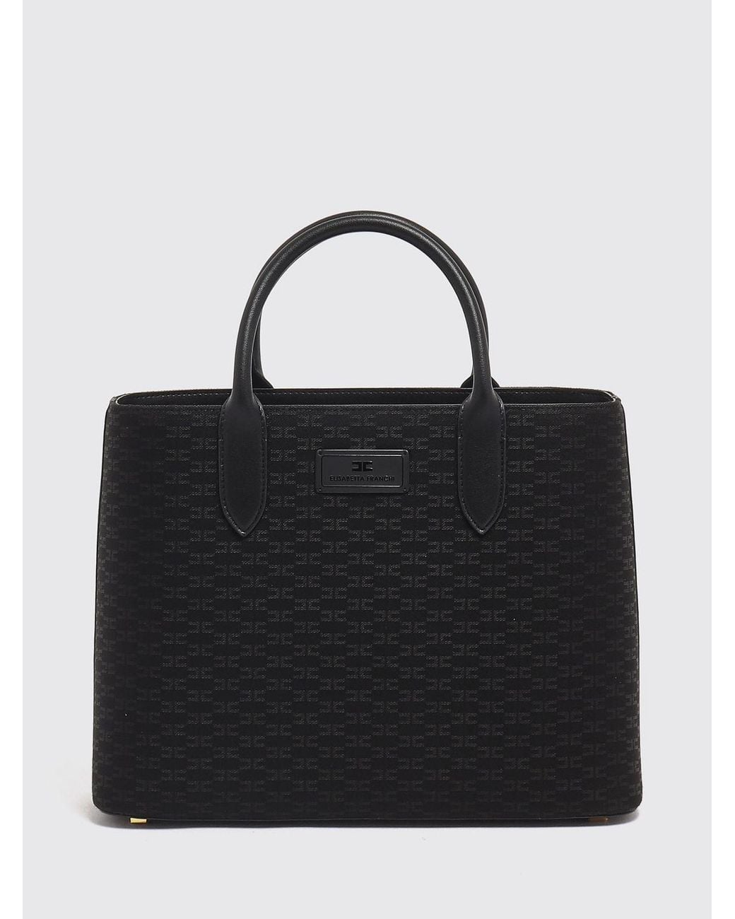 Elisabetta Franchi Black Monogram Jacquard Fabric Handbag With Double Handle