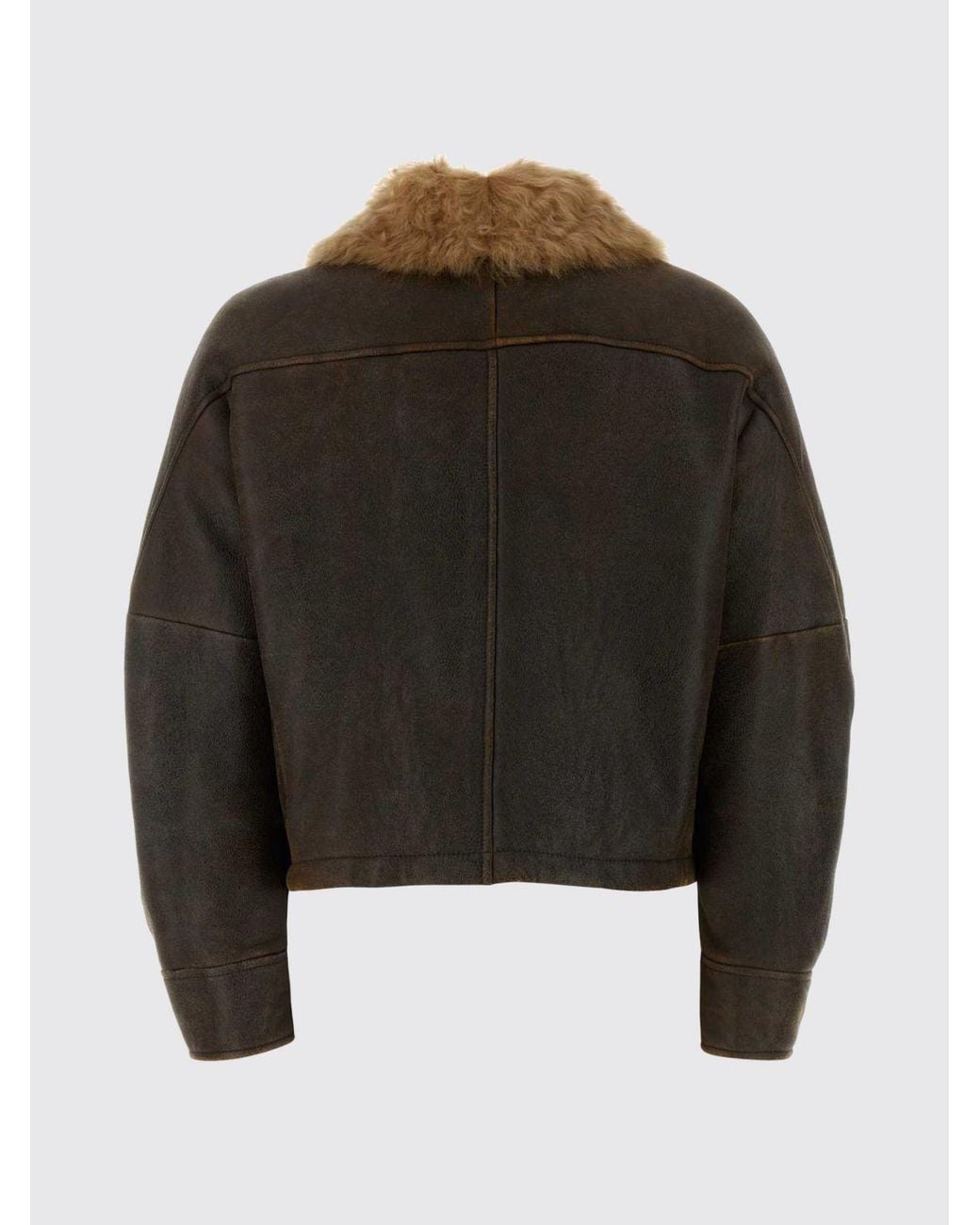 Brunello Cucinelli Brown Short Shearling Jacket With Fur Collar And Concealed Fastening