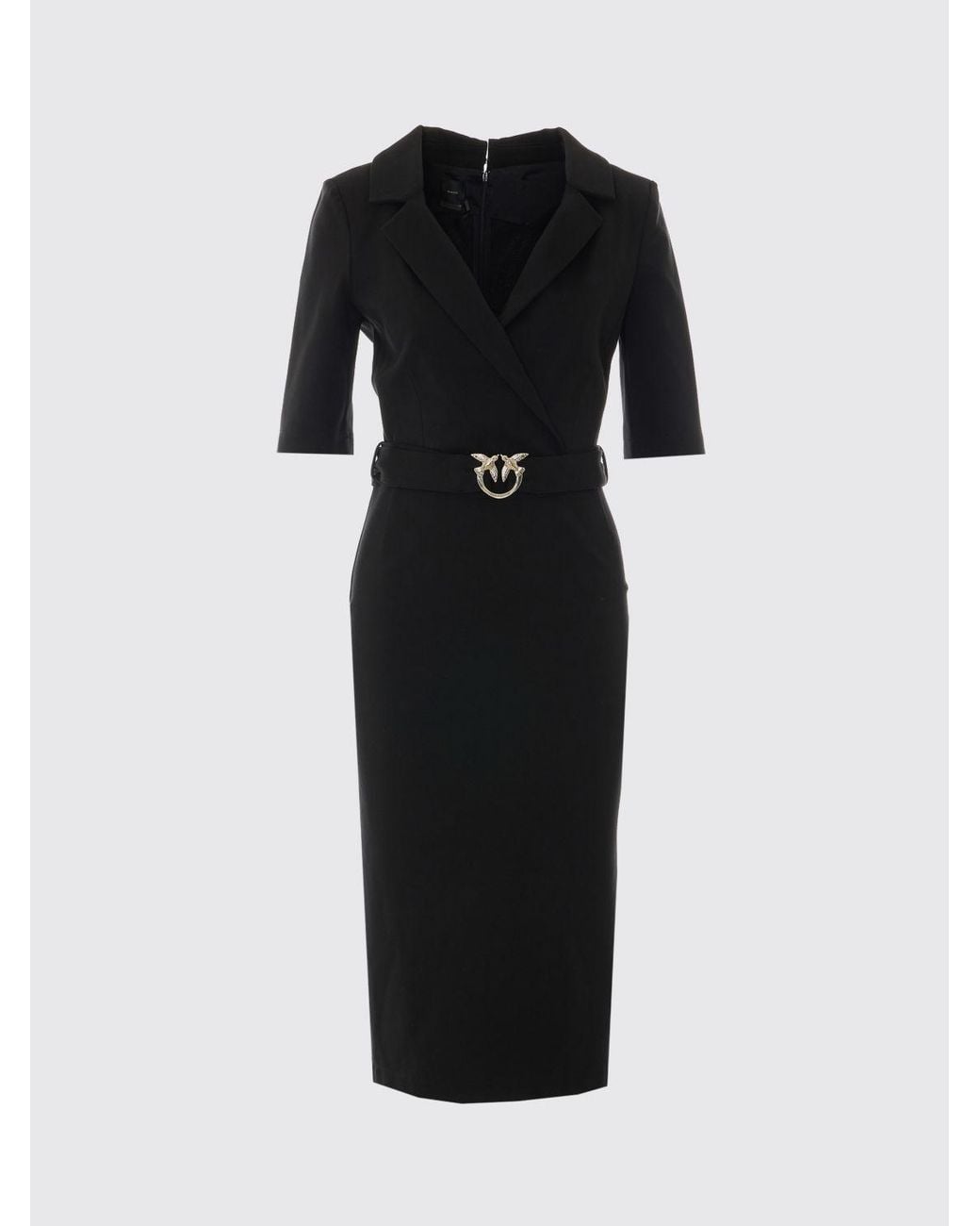 Pinko Black Arnebia Midi Wrap Dress With Logo Buckle Belt