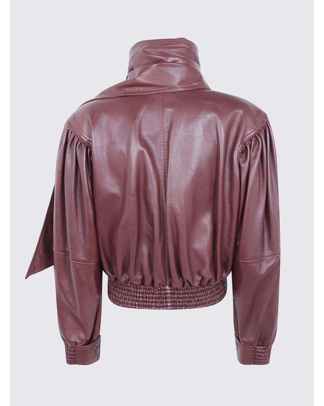 Chloé Red ChloÉ Asymmetrical Lambskin Leather Jacket With A Scarf Neck And Ruched Shoulders