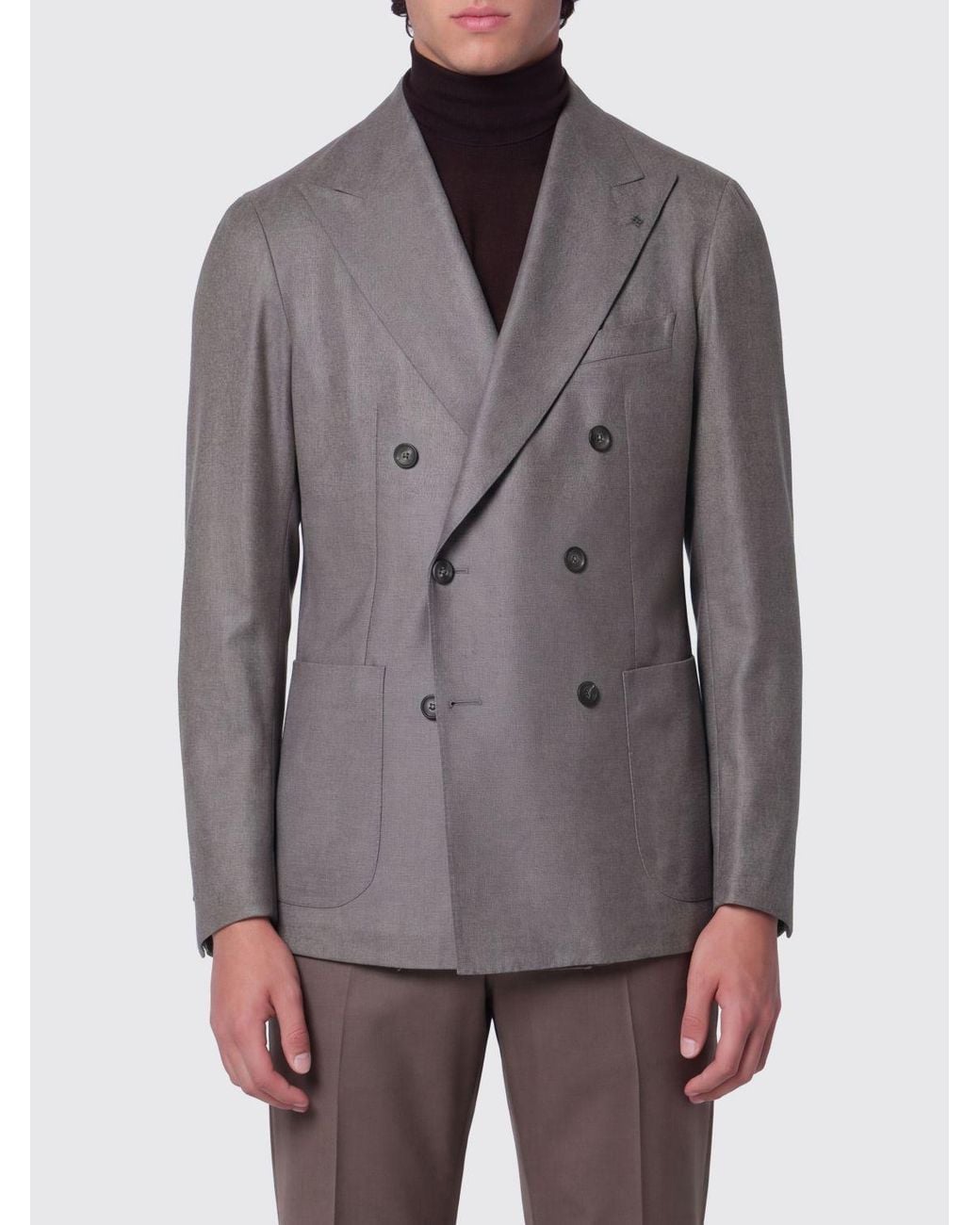 Tagliatore Gray Double-Breasted Wool And Cashmere Blazer With Peak Lapels for men