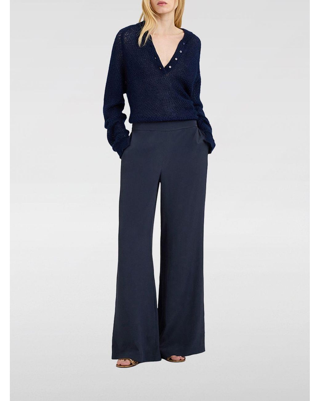 Momoní Blue Momon&Igrave High-Waisted Silk Blend Palazzo Trousers