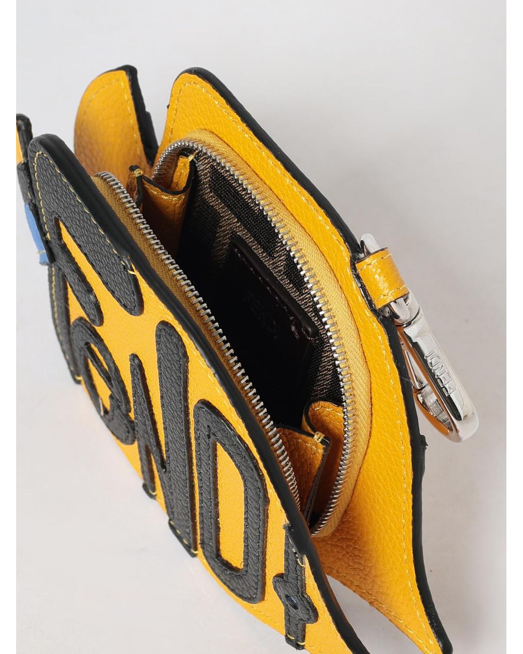 Fendi White Fish Grained Leather Keyring With Zip Pocket And Carabiner for men