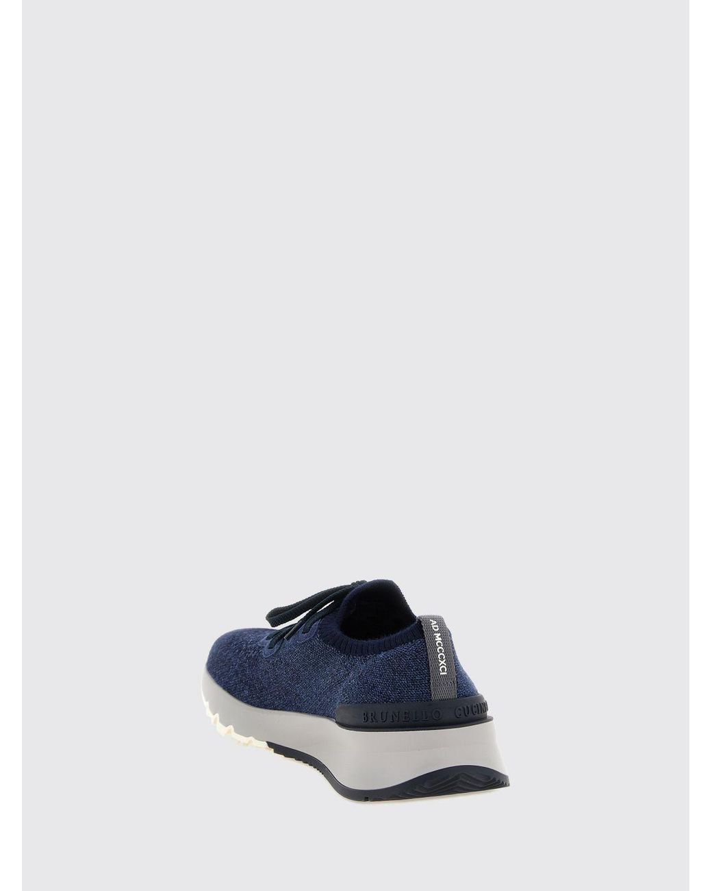 Brunello Cucinelli Blue Cotton Knit Low Top Sneakers With Elasticized Ankle for men