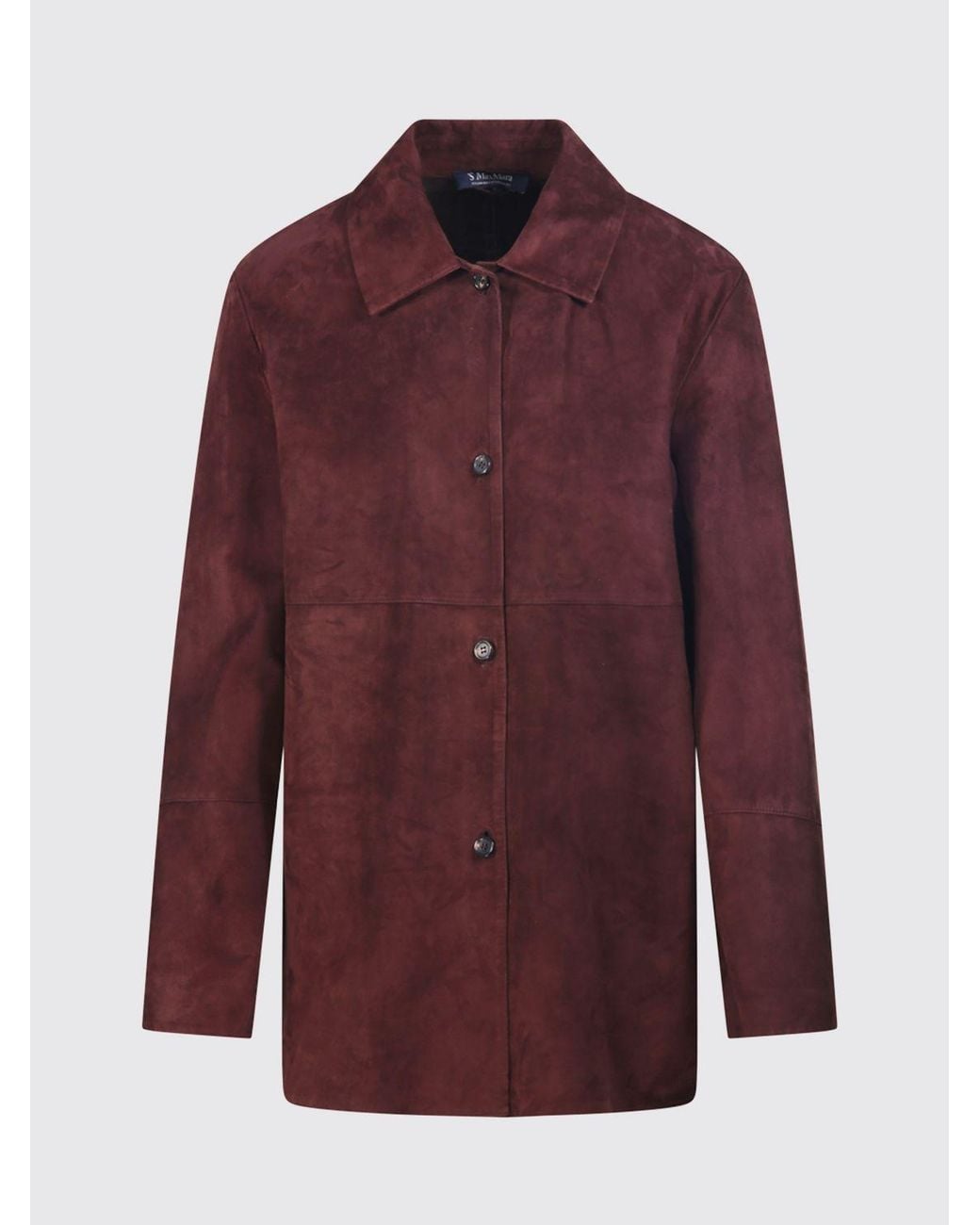 Max Mara Red Suede Leather Shirt Jacket With Classic Collar