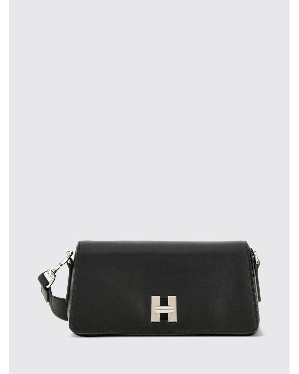 Hogan Black H-Turn Calfskin Leather Mini Shoulder Bag With Turn-Lock Closure