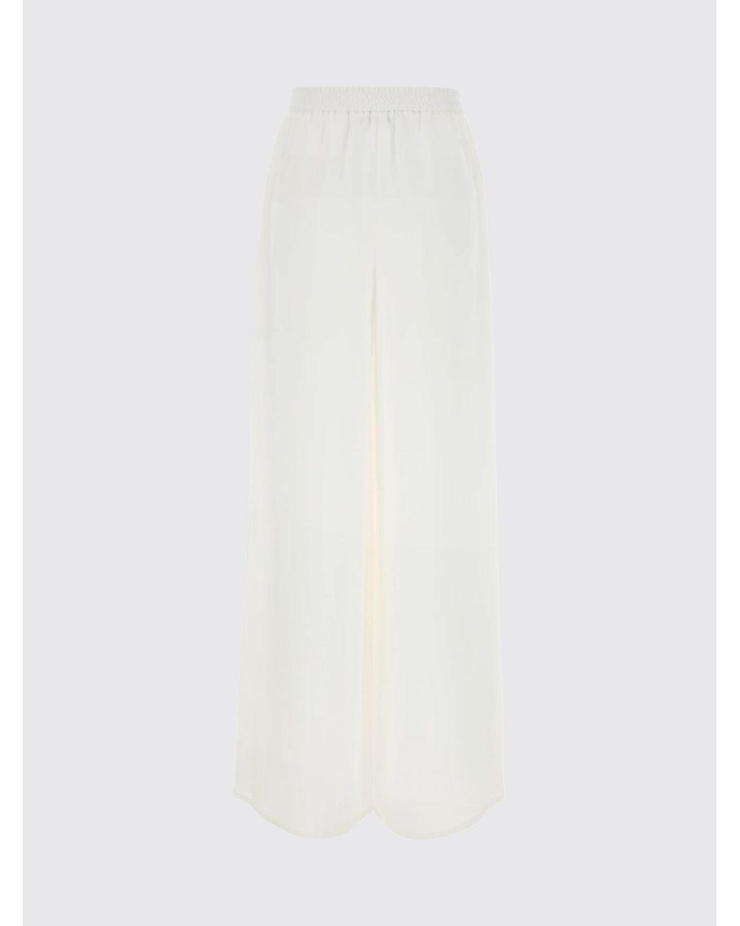 Max Mara White Volontà High-Waisted Silk Palazzo Trousers With Elastic Waist