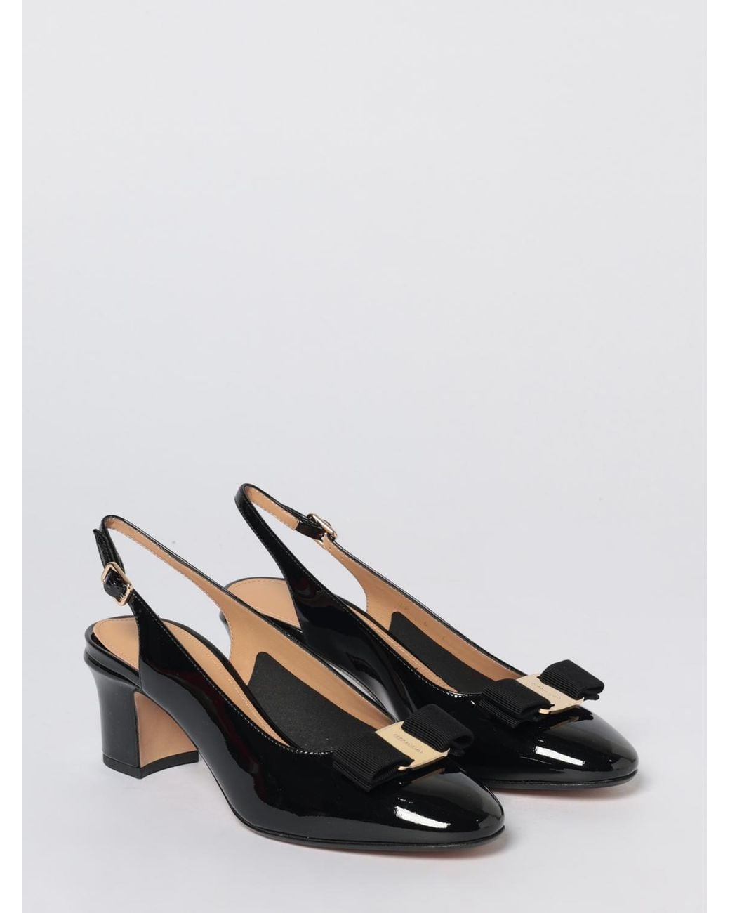 Ferragamo Black Vara Patent Leather Slingbacks