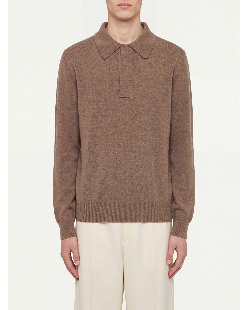 Jil Sander Brown Long-Sleeved Knit Wool Polo With Concealed Placket for men