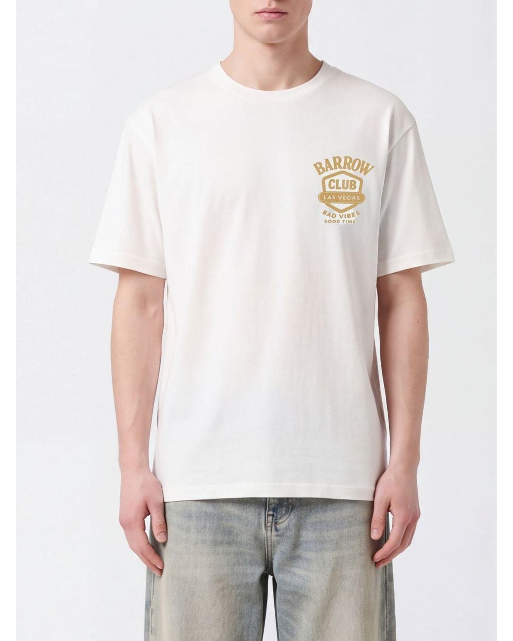 Barrow White Cotton T-Shirt With Graphic Print And Contrasting Logo for men