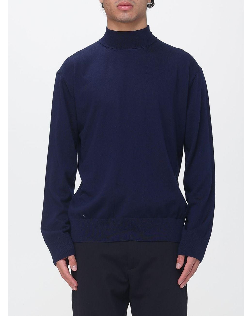 Laneus Blue Pure Virgin Wool Turtleneck Jumper With Ribbed Hems for men