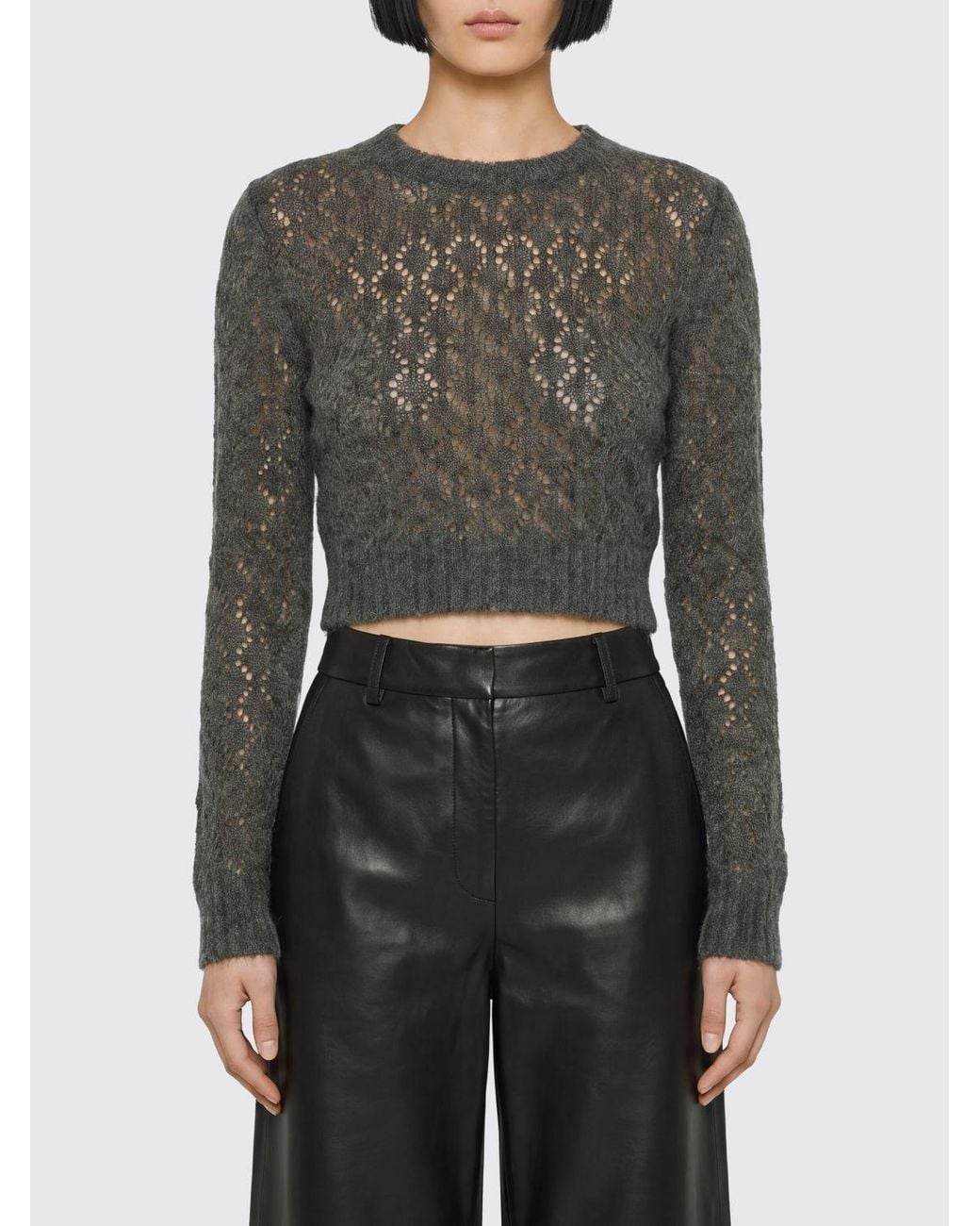 Jil Sander Gray Cropped Crewneck Jumper