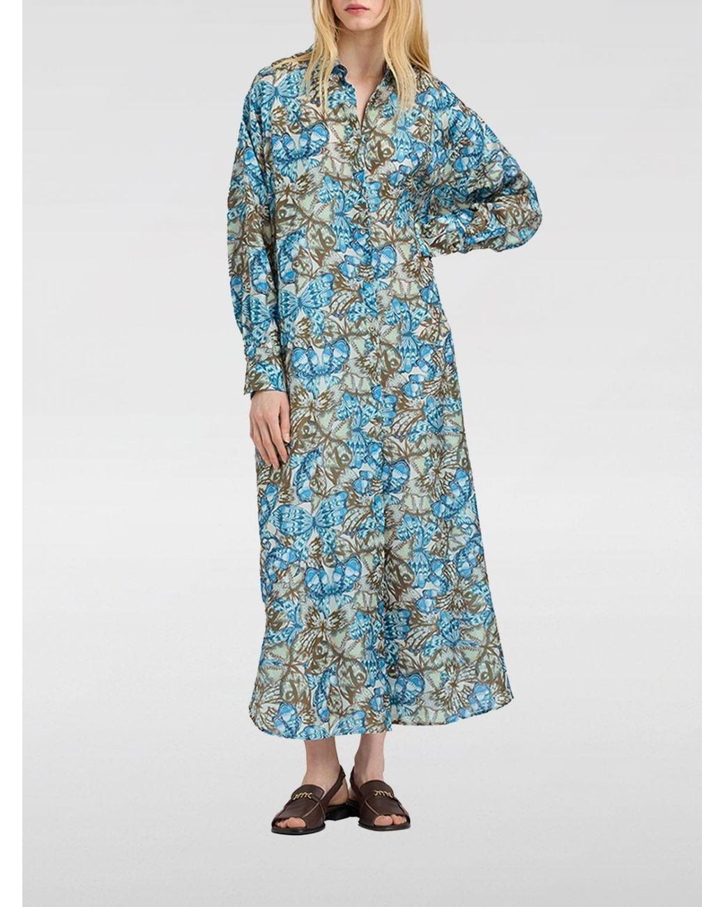Momoní Blue MomonÌ Printed Silk Chemisier Dress