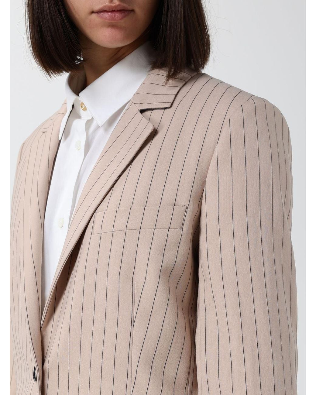 Paul Smith Natural Pinstriped Viscose Single-Breasted Blazer With Lapel Collar