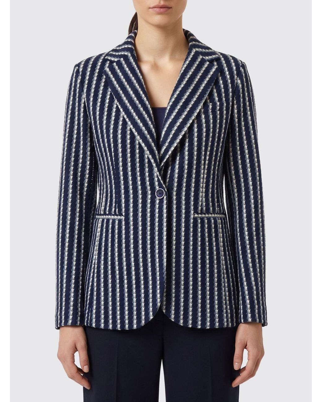 Circolo 1901 Blue Striped Cotton Single-Breasted Blazer