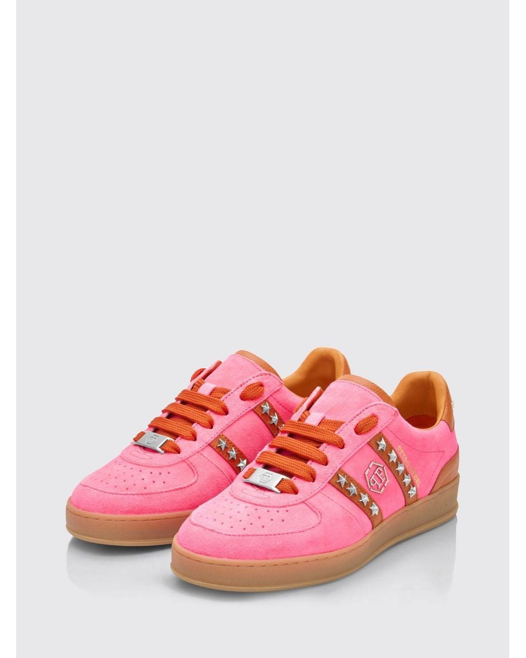 Philipp Plein Pink Retro Rebel Suede Sneakers With Applied Stars for men