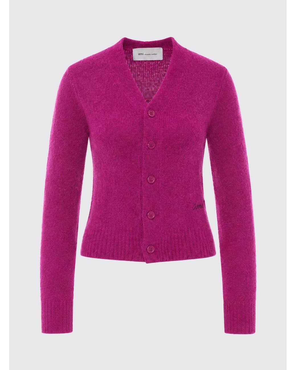 AMI Purple Slim Fit V-Neck Alpaca Blend Cardigan