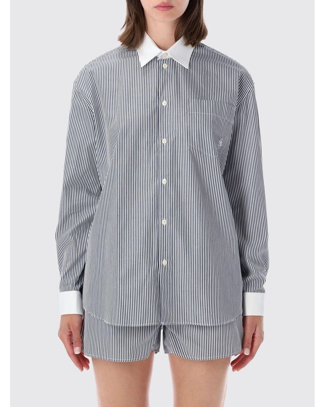Sporty & Rich Gray Sporty &Amp Rich Striped Cotton Shirt With Relaxed Fit And French Collar