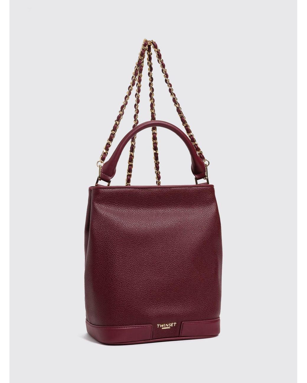 Twinset Purple Grained Leather Bucket Bag With Chain Strap