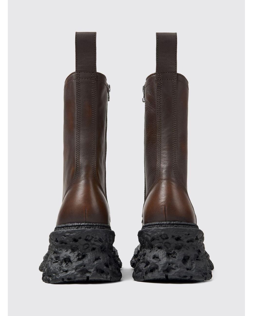 CAMPERLAB Brown Terroso Aged-Effect Leather Combat Boots With A Side Zip for men
