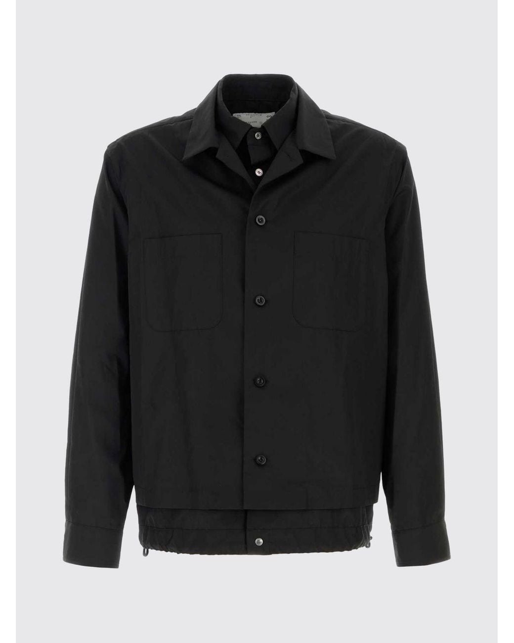Sacai Blue Cotton-Blend Shirt Jacket With Cuban Collar And Patch Pockets for men