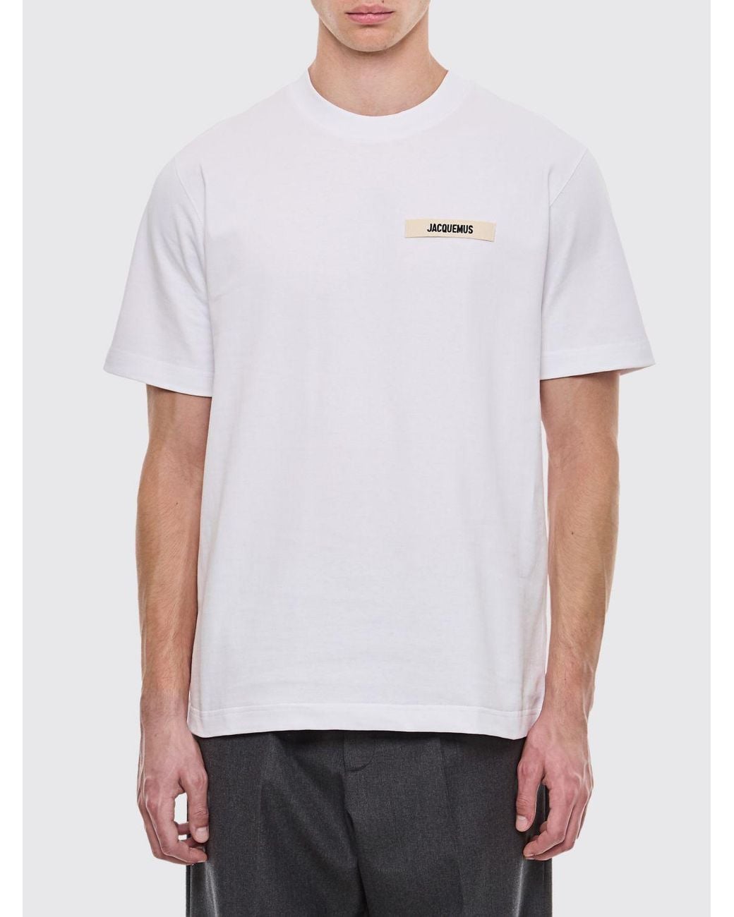Jacquemus White Contrast Appliqué Logo Cotton Crew-Neck T-Shirt for men