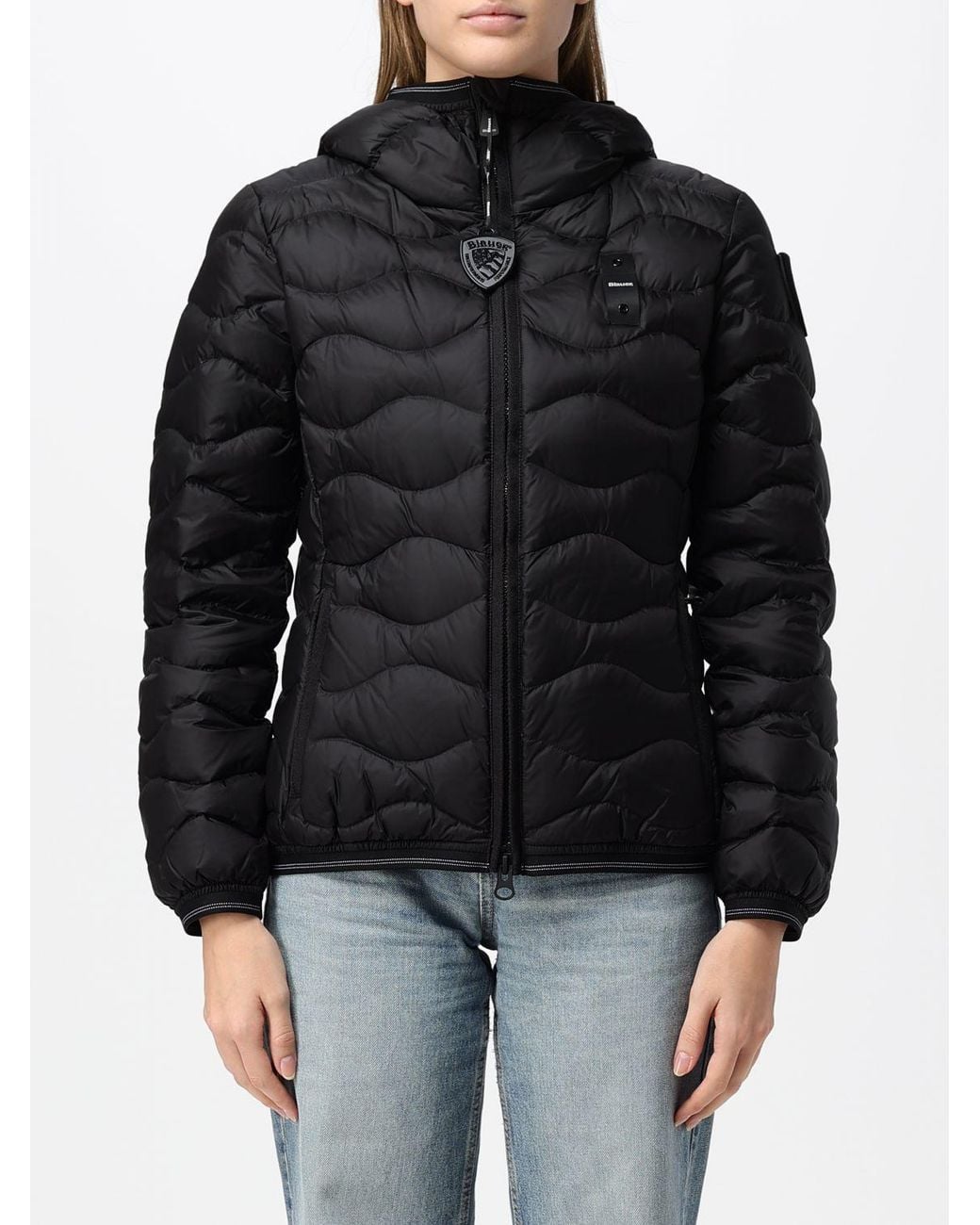 Blauer Black Water-Repellent Hooded Short Down Jacket With Logo Patch