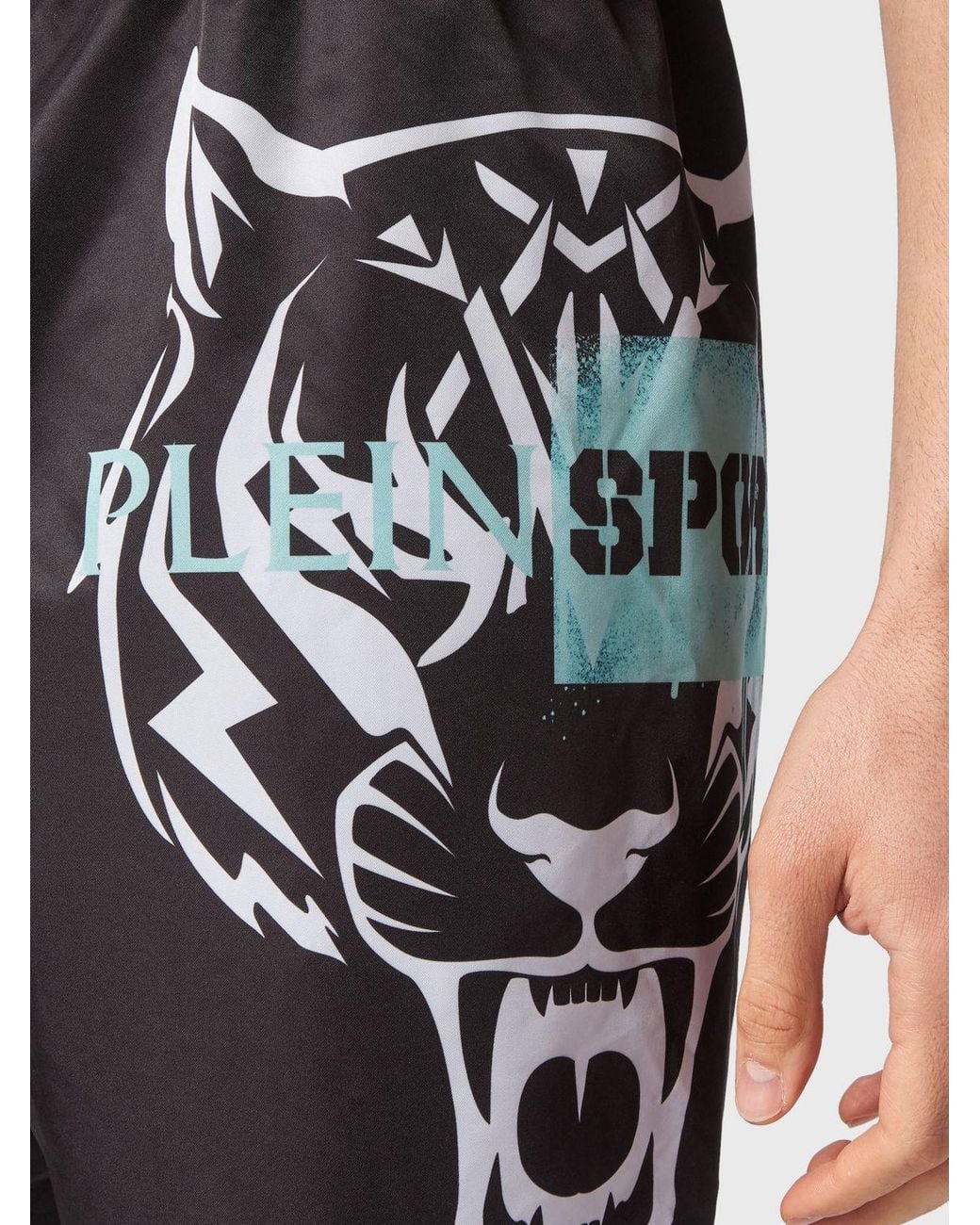 Philipp Plein Black Nylon Swim Trunks With Contrasting Printed Logo for men