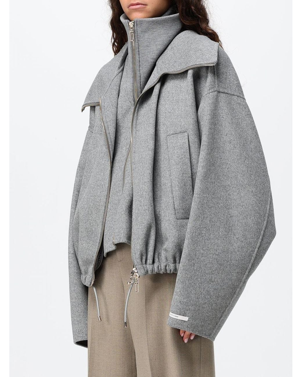 Sportmax Gray Wool Bomber Jacket With High Neck And Zip Fastening