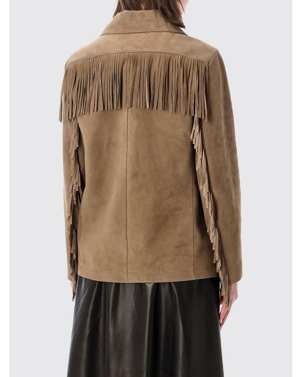 Ralph Lauren Natural Cropped Suede Lambskin Jacket With Fringes And Embroidery