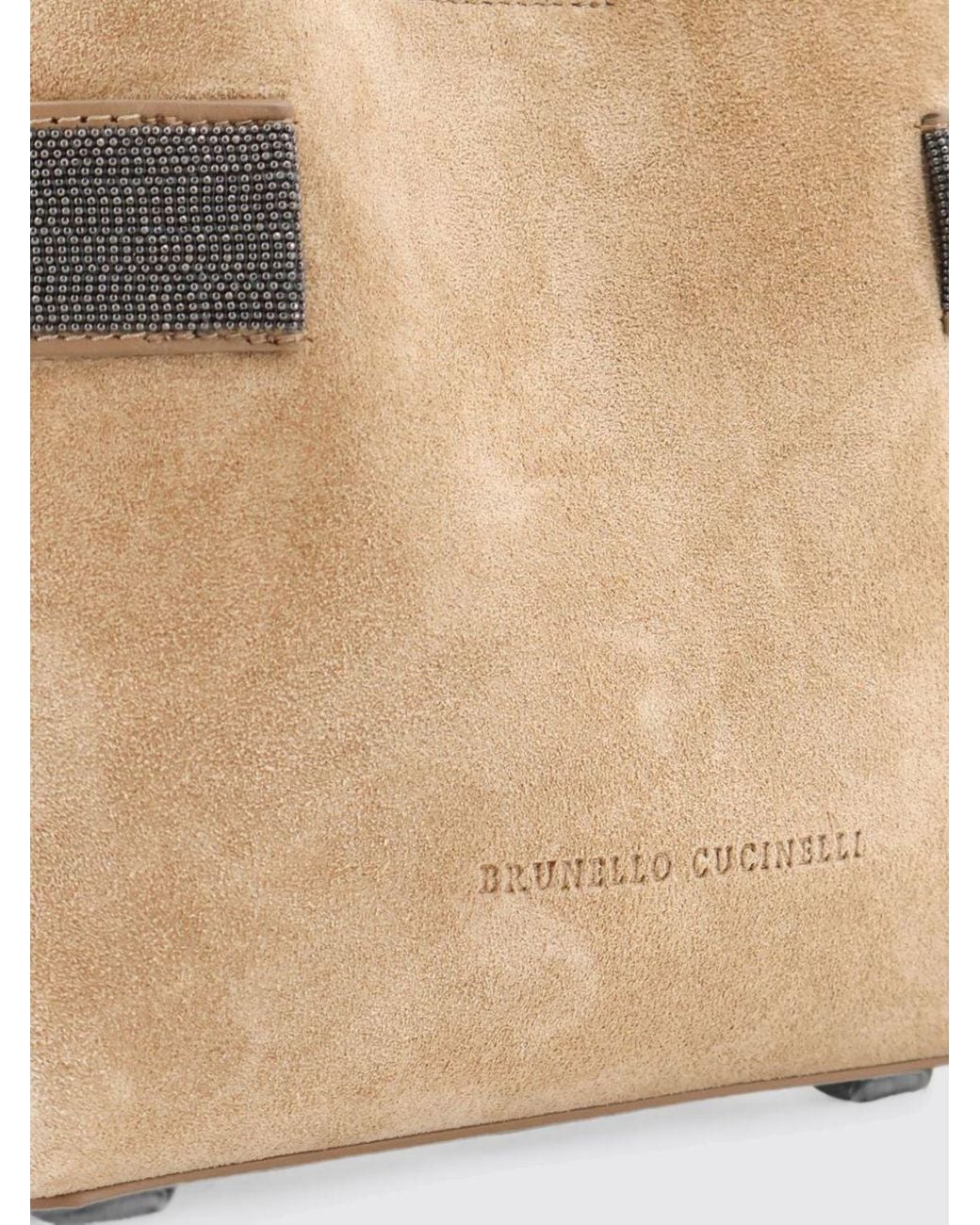 Brunello Cucinelli Natural Small Suede Handbag With Monili Embellishment